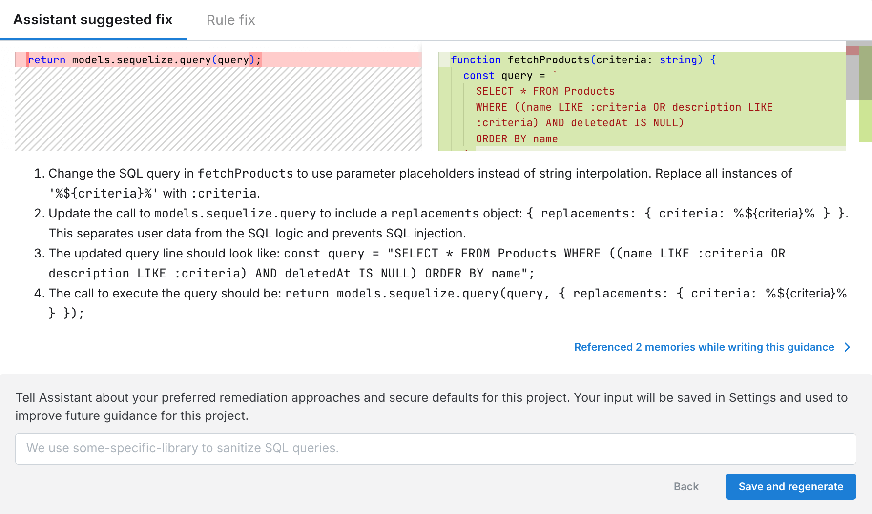 Assistant Memories form within a finding's details page